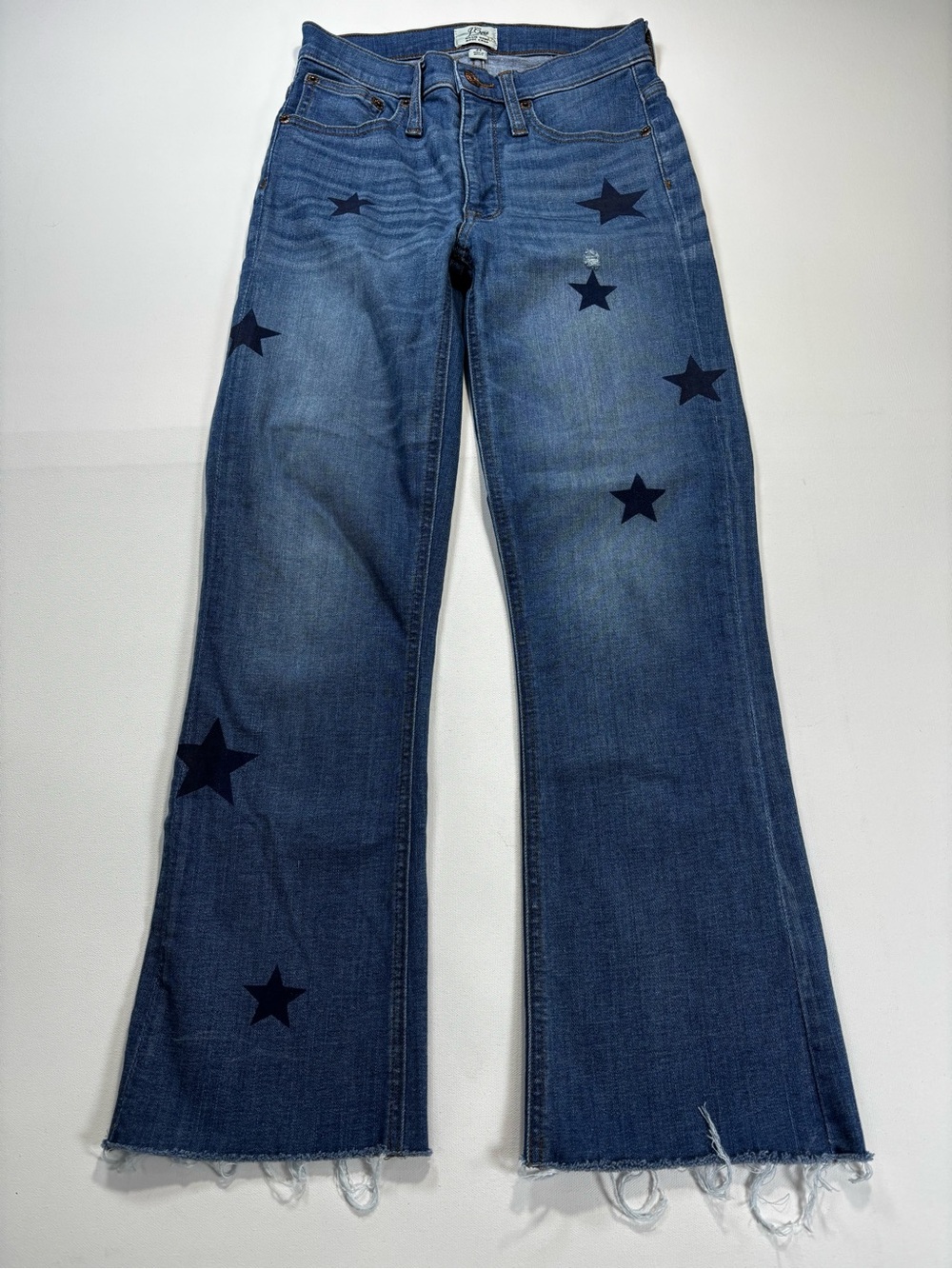 J. Crew Dark Blue Denim Boot Crop Jeans with Navy Star Accents